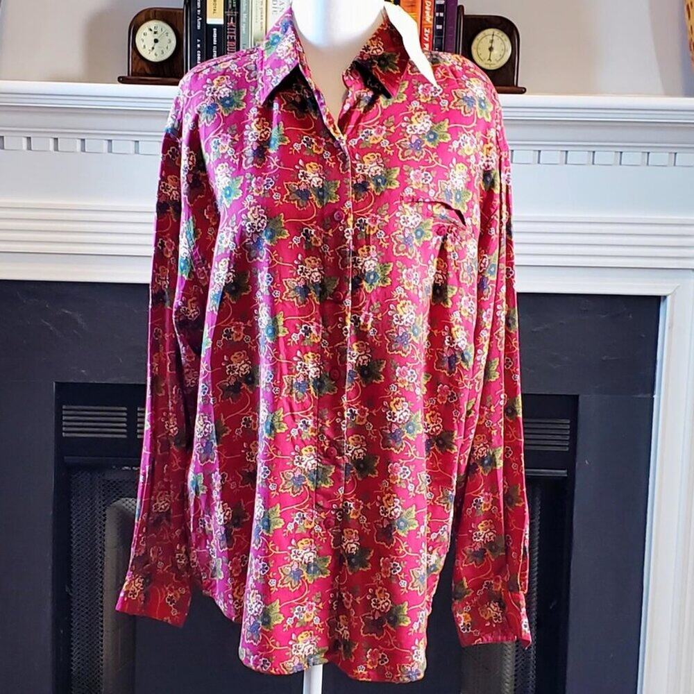 Vintage Y2K NOS Jaspe Floral Button Up Blouse Size L